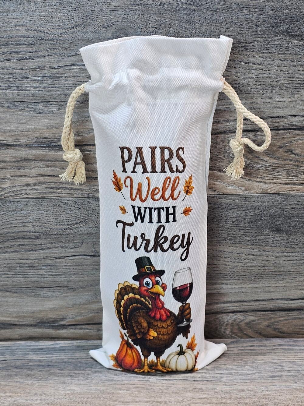 Pairs Well With Turkey Thanksgiving Wine Bottle Bag Fall Hostess Gift